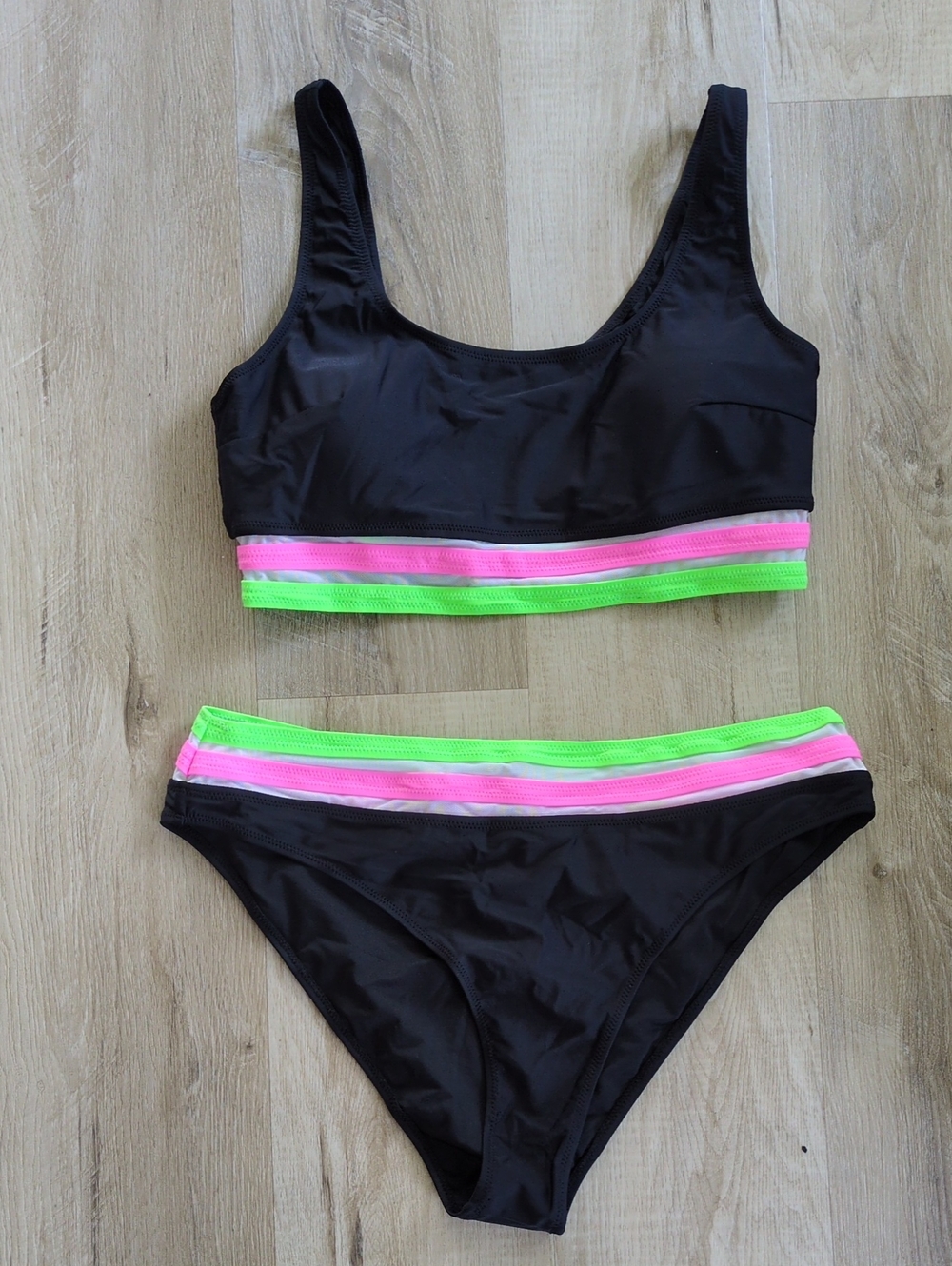 Popvil Black Bikini Set with Pink & Neon Green Trim